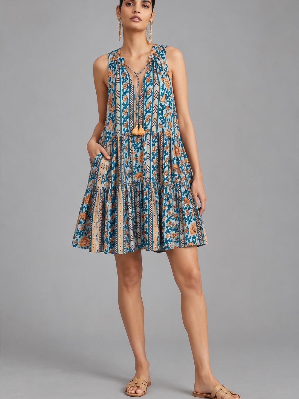 OMIKA | Anthropologie Paola Mini Dress in Nirali Regatta, Size Medium